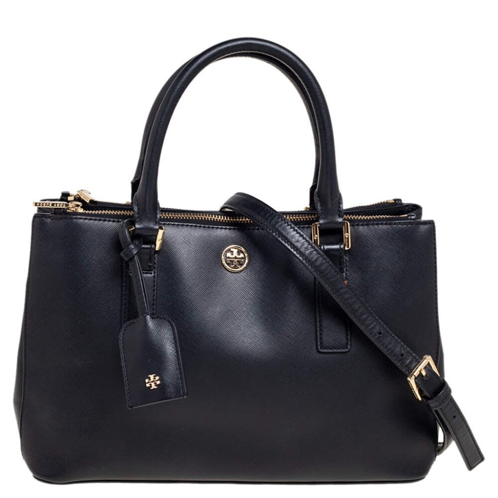 Tory Burch Robinson Double Zip Black Saffiano Tote
